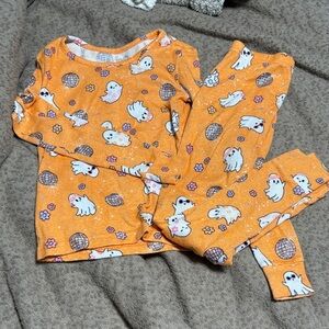 Orange Ghost Print Kids Pajamas